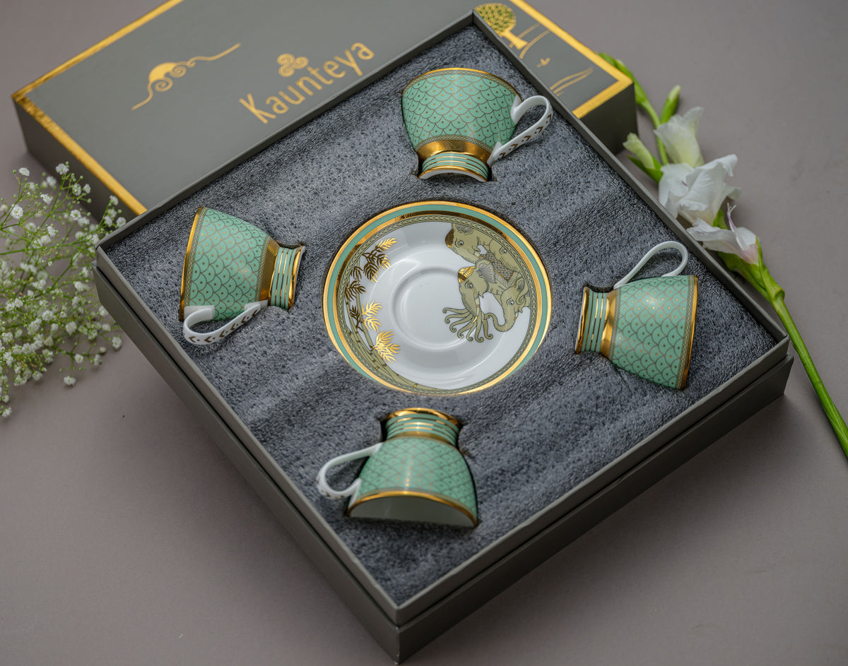 Gift SetAiravata Set of 4 Tea Cup and Saucers Kaunteya