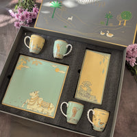4 Coffee Mugs, 1 Square Platter, 1 Cookie Plate