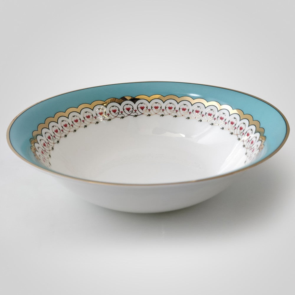 Kaunteya Dasara Premium Serving Bowl- Lightweight, fine bone china, tableware, luxury serving bowl, 24K gold plated, beautiful blue and white crockery.