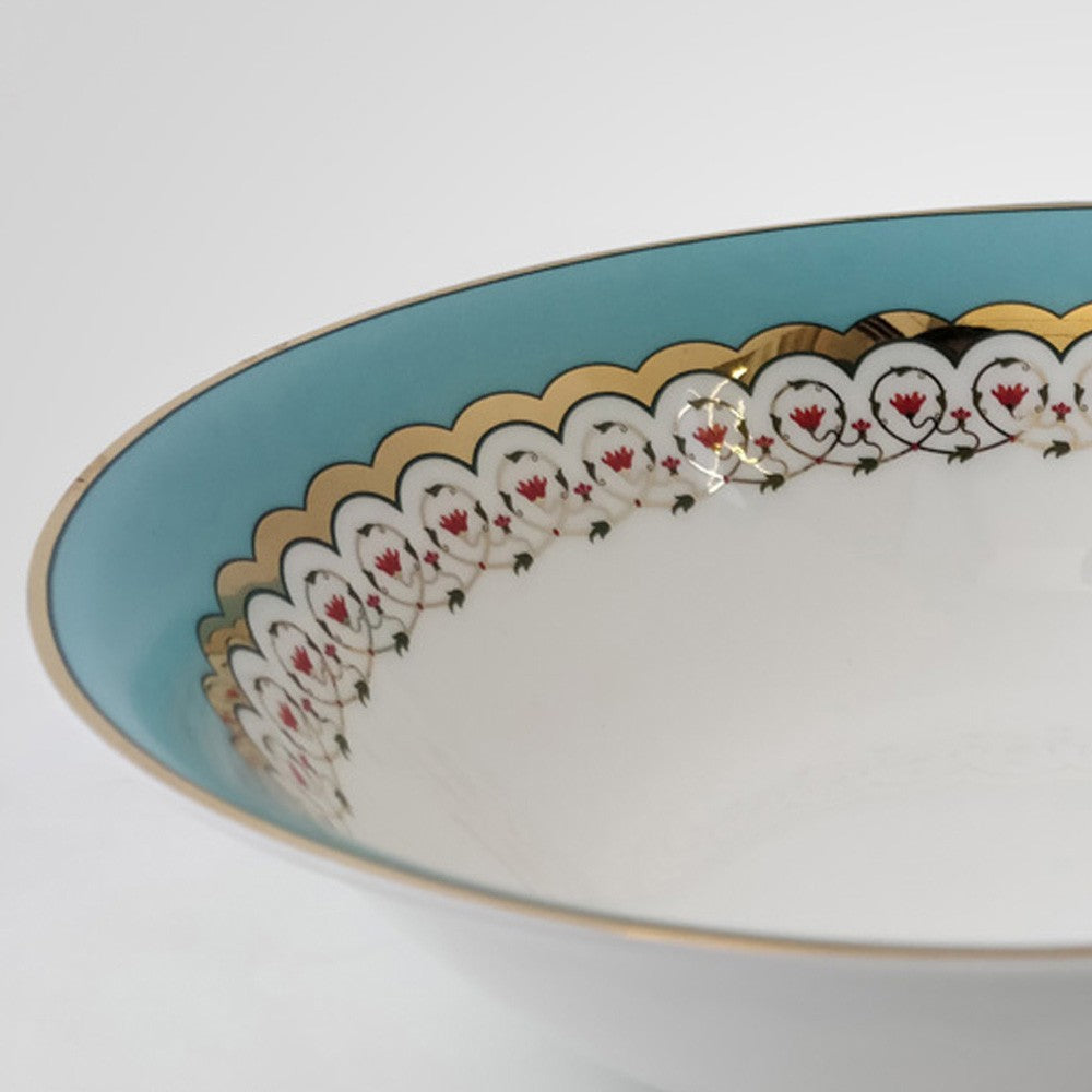 Kaunteya Dasara Premium Serving Bowl- Lightweight, fine bone china, tableware, luxury serving bowl, 24K gold plated, beautiful blue and white crockery.